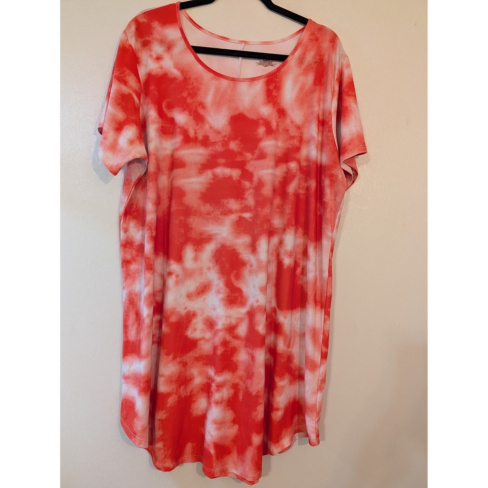 Bobbie Brooks Women 2X Red White Tie Dye Short Sleeve T-Shirt Dress Plus Size‎